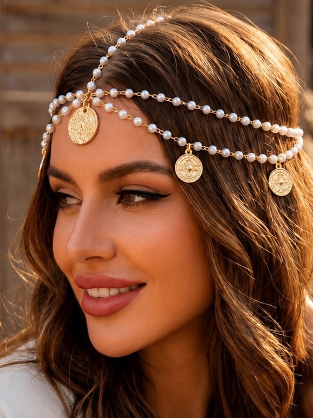 Bohemian Pearl Coin Head Chain Festival Hair Jewelry